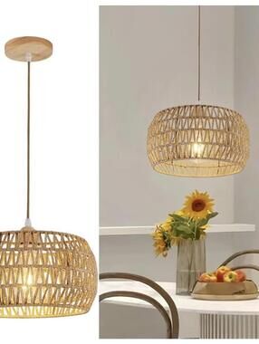 Rattan Pendant Light Fixture Ceiling Bohemian Chandelier Flush Mount Hanging